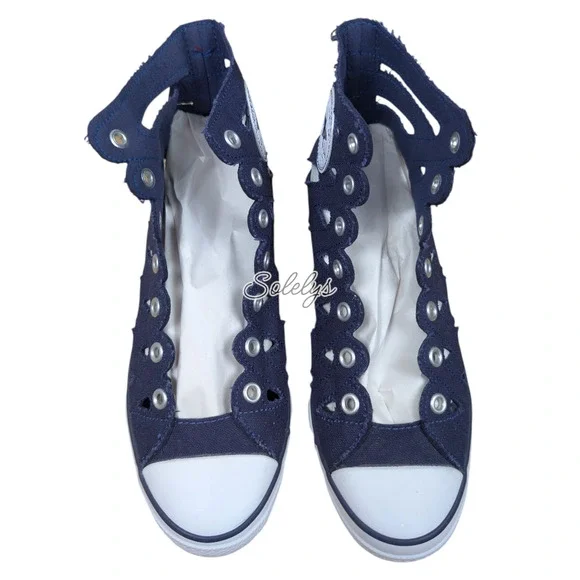 Converse 2014 RARE Hi-Ness Cutout Canvas Wedge Blue White Sneaker Womens 7